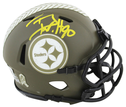 Steelers T.J. Watt Authentic Signed Salute To Service Speed Mini Helmet BAS Wit