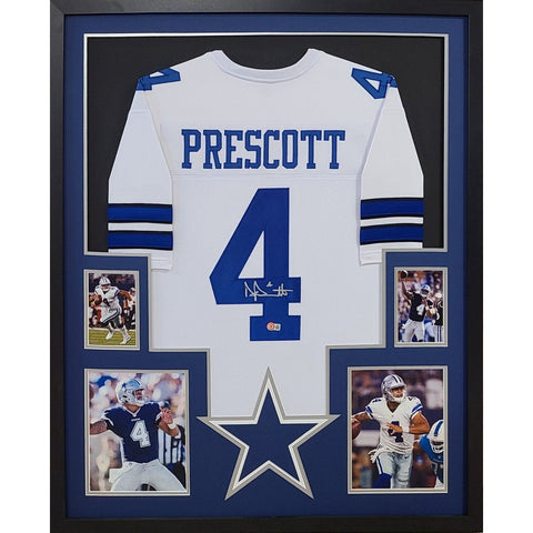 Dak Prescott Autographed Signed Framed White Dallas Cowboys Jersey BECKETT
