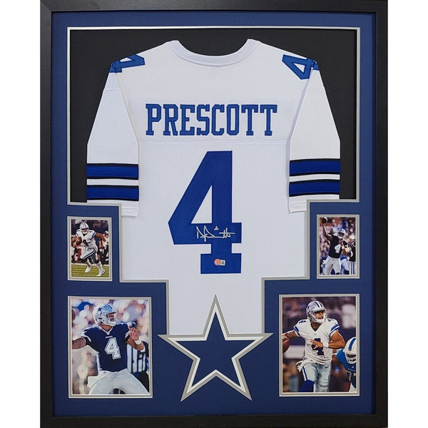 Dak Prescott Autographed Signed Framed White Dallas Cowboys Jersey BECKETT
