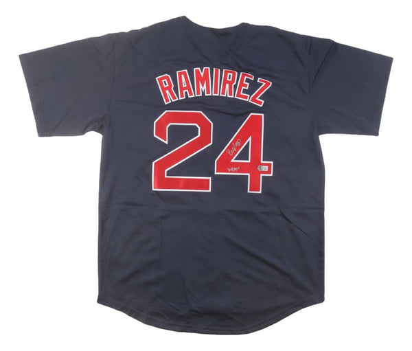 Manny Ramirez Boston Signed Navy Baseball Jersey MBM Inscribed BAS