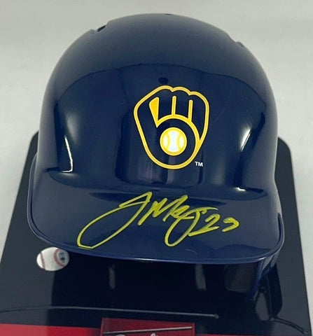 Milwaukee Brewers TREVOR MEGILL Signed Rawlings BLUE Mini Helmet AUTO - BAS