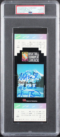 Magic Johnson & Larry Bird Signed 1992 TOTA Full Ticket Stub Auto 10! PSA Slab