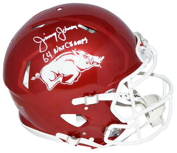 JIMMY JOHNSON SIGNED ARKANSAS RAZORBACKS AUTHENTIC SPEED HELMET W/ 64 CHAMPS