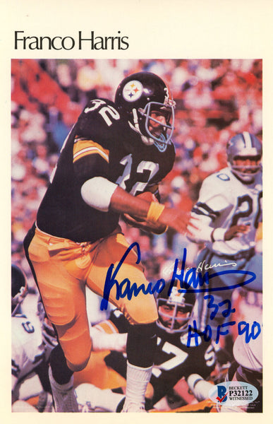 Franco Harris Signed Pittsburgh Steelers Mini Poster 44/50 HOF Beckett 46192