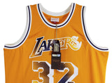 Lakers Magic Johnson Signed Yellow M&N HWC Swingman w/ Two-Tone #'s Jersey BAS W