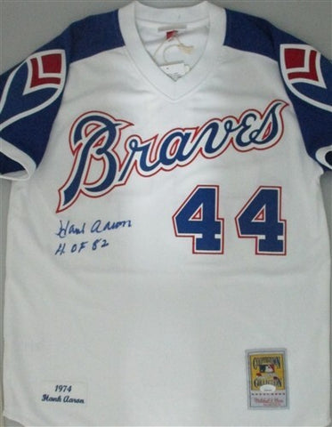 HANK AARON Signed Official 1974 Mitchell & Ness Jersey w/ "HOF 82" AUTO - JSA