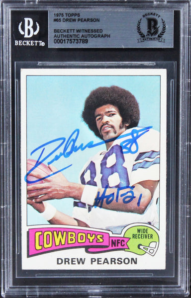 Cowboys Drew Pearson "HOF 21" Authentic Signed 1975 Topps #65 Card BAS Slabbed 2