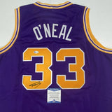 Autographed/Signed Shaquille Shaq O'Neal LSU Purple Jersey Beckett BAS COA