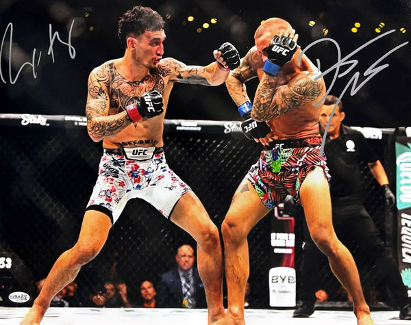 Max Holloway Dustin Poirier Dual Signed Auto 16x20 UFC Fight Photo JSA QR