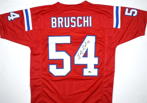 Tedy Bruschi Autographed Red Pro Style Jersey-Beckett W Hologram *Black *UP