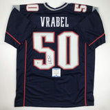 Autographed/Signed Mike Vrabel New England Blue Jersey Beckett BAS COA