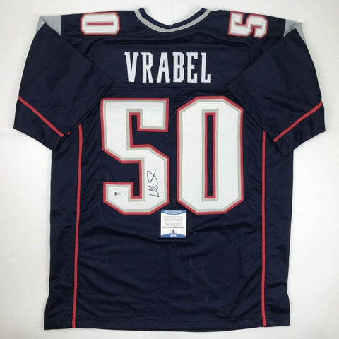 Autographed/Signed Mike Vrabel New England Blue Jersey Beckett BAS COA