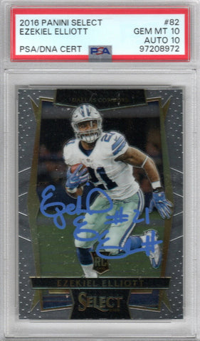 Ezekiel Elliott Signed Cowboys 2016 Panini Select #82 PSA GEM MT 10 AUTO 10