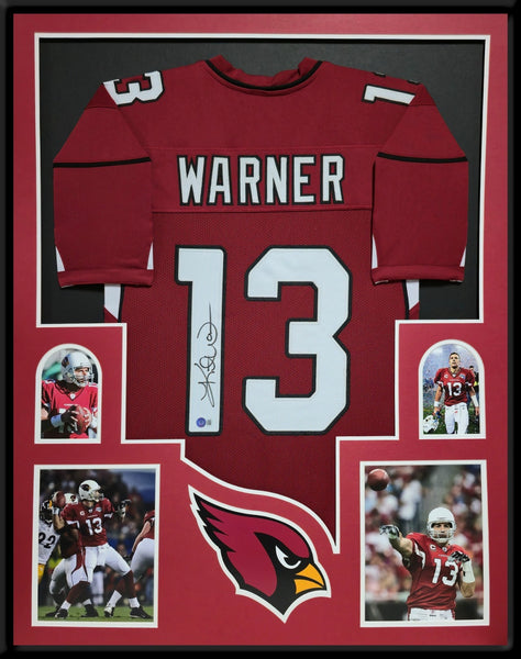 FRAMED KURT WARNER AUTOGRAPHED SIGNED ARIZONA CARDINALS JERSEY BECKETT HOLO