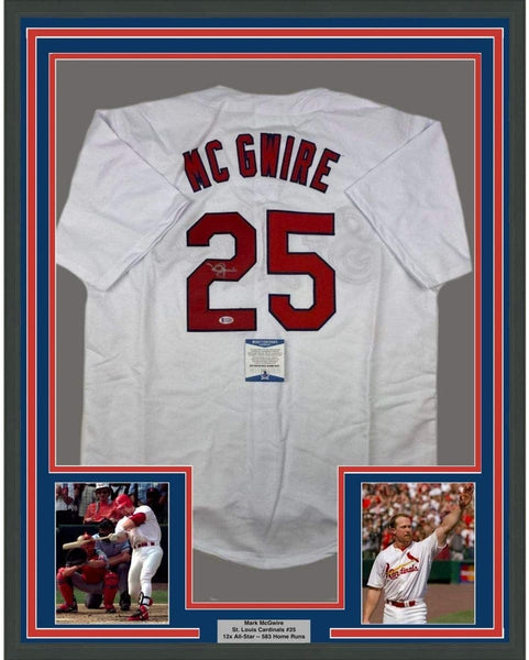 Framed Autographed/Signed Mark McGwire 35x39 St. Louis White Jersey JSA COA