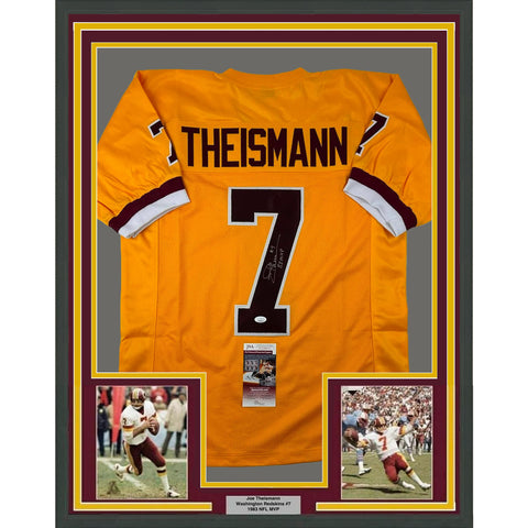Framed Autographed/Signed Joe Theismann 33x42 83 MVP Yellow Jersey JSA COA