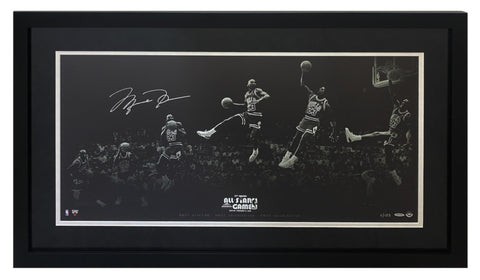 Michael Jordan Autographed "Kiss Rim 180" 36" x 18" Framed Photo UDA LE 1/123