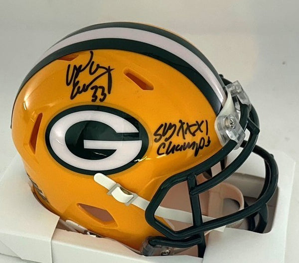 Packers DOUG EVANS Signed Riddell Speed Mini Helmet AUTO w/ SB XXXI - BAS