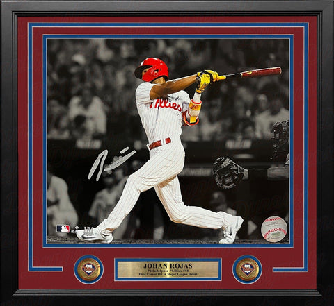 Johan Rojas 1st MLB Hit Autographed Phillies 11x14 Framed Photo JSA PSA Pass