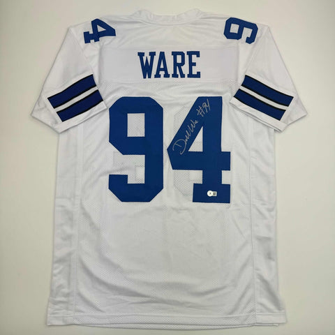 Autographed/Signed Demarcus Ware Dallas White Football Jersey Beckett BAS COA