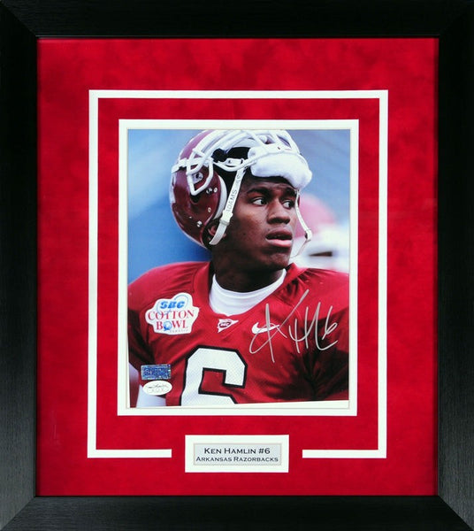 KEN HAMLIN SIGNED ARKANSAS RAZORBACKS 8x10 FRAMED PHOTO COA
