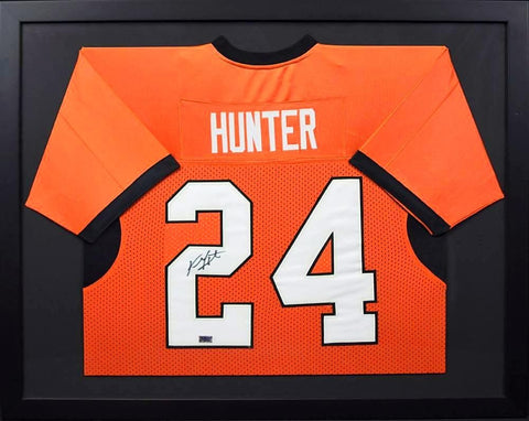 KENDALL HUNTER SIGNED OKLAHOMA STATE COWBOYS #24 ORANGE FRAMED JERSEY COA