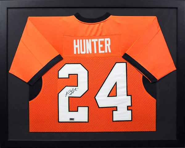 KENDALL HUNTER SIGNED OKLAHOMA STATE COWBOYS #24 ORANGE FRAMED JERSEY COA