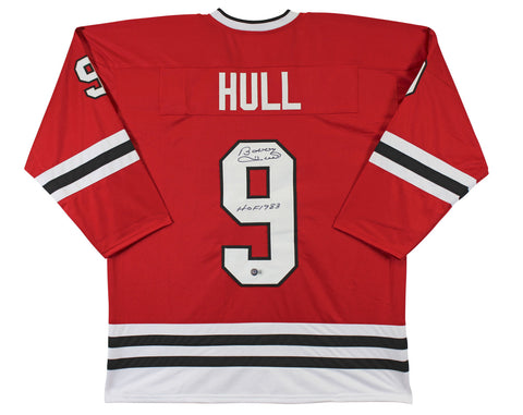 Bobby Hull "HOF 1983" Authentic Signed Red Pro Style Jersey BAS Witnessed