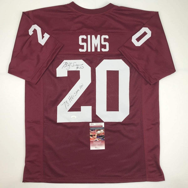 Autographed/Signed Billy Sims 78 Heisman Oklahoma Maroon Jersey JSA COA