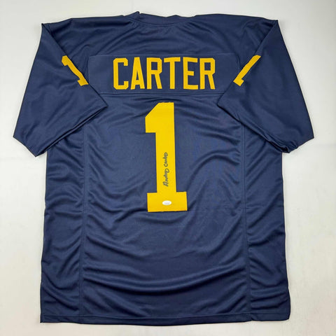 Autographed/Signed Anthony Carter Michigan Blue College Football Jersey JSA COA