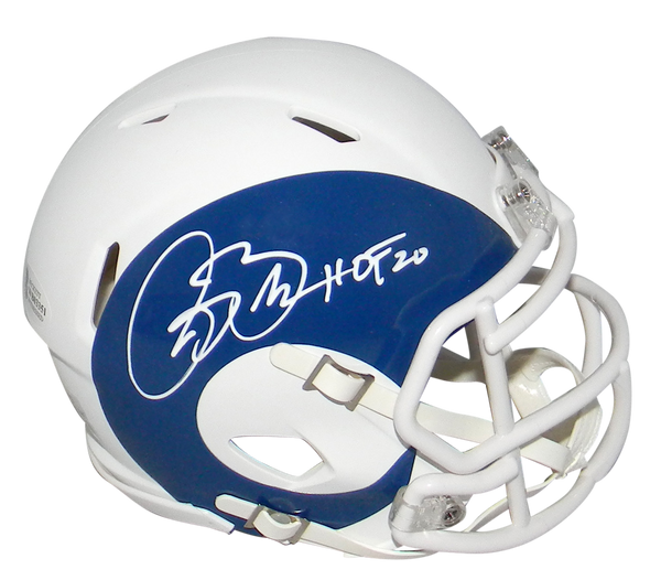 ISAAC BRUCE AUTOGRAPHED ST LOUIS RAMS AMP SPEED MINI HELMET W/ HOF 2020