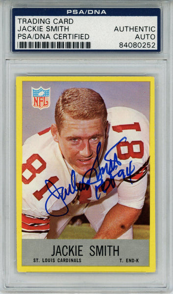 Jackie Smith Signed 1967 Philadelphia #165 Trading Card HOF PSA Slab 43648