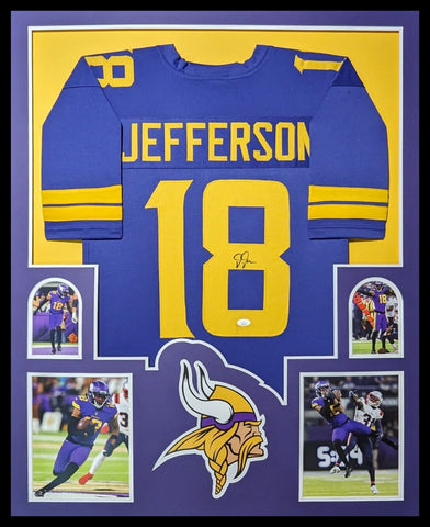 FRAMED MINNESOTA VIKINGS JUSTIN JEFFERSON AUTOGRAPHED SIGNED JERSEY JSA COA