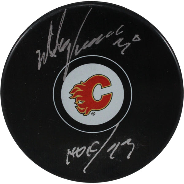 Mike Vernon Autographed/Signed Calgary Flames Logo Puck HOF JSA 53958