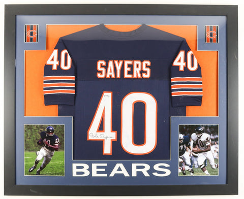 Gale Sayers Signed Bears 35" x 43" Framed Jersey (PSA) 1965 NFL ROY / HOF 1977