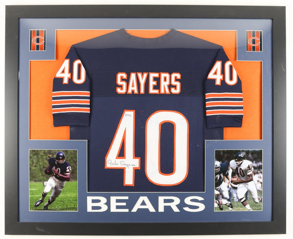 Gale Sayers Signed Bears 35" x 43" Framed Jersey (PSA) 1965 NFL ROY / HOF 1977