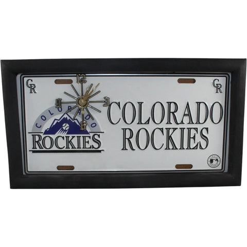 Colorado Rockies License Plate Clock Vintage Wood Frame Battery 57843