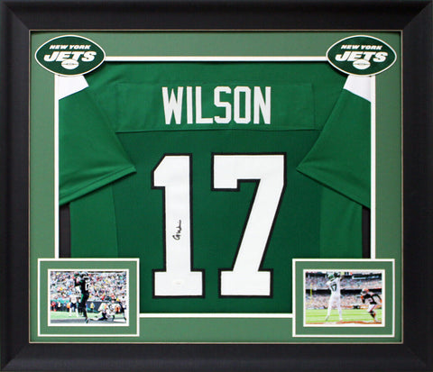 Garrett Wilson Signed Green Pro Style Framed Jersey Signed on #1 JSA Witness
