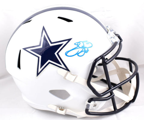Emmitt Smith Autographed F/S Cowboys Flat White Speed Helmet- Beckett W Hologram