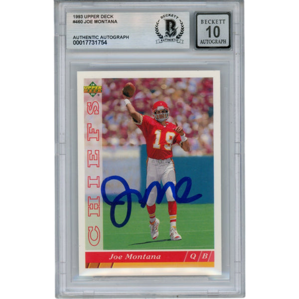 Joe Montana Autographed 1993 Upper Deck #460 Slab Trading Card Beckett 49950