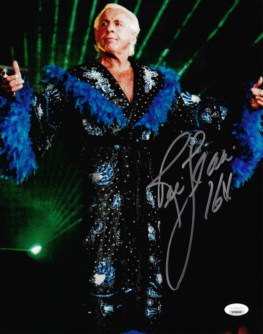 RIC FLAIR AUTOGRAPHED SIGNED 11X14 PHOTO "16X" JSA STOCK #203589