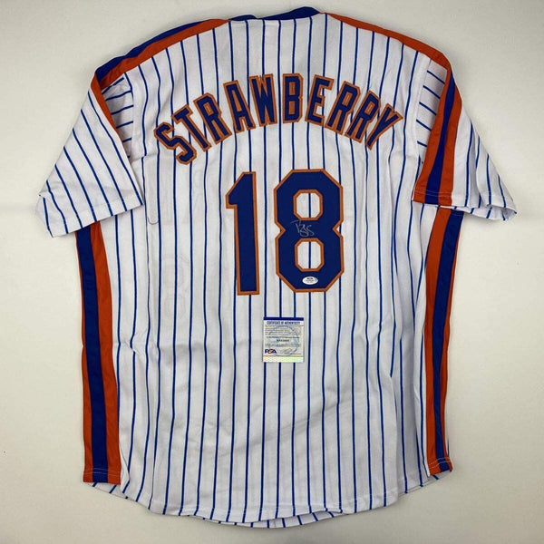 Autographed/Signed DARRYL STRAWBERRY New York Pinstripe Baseball Jersey PSA COA