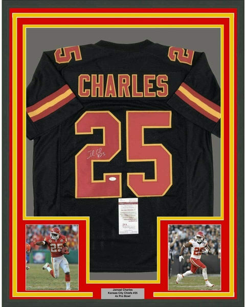 Framed Autographed/Signed Jamaal Charles 33x42 Kansas City Black Jersey JSA COA