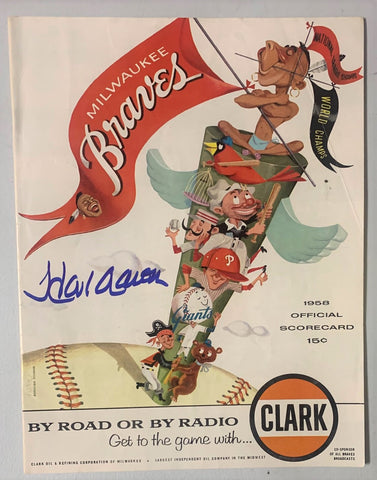 Braves Henry HANK AARON Signed 1958 Official Score Card Program Magazine JSA
