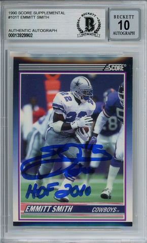 Emmitt Smith Autographed 1990 Score #101T Rookie Card HOF Beckett Slab 37613