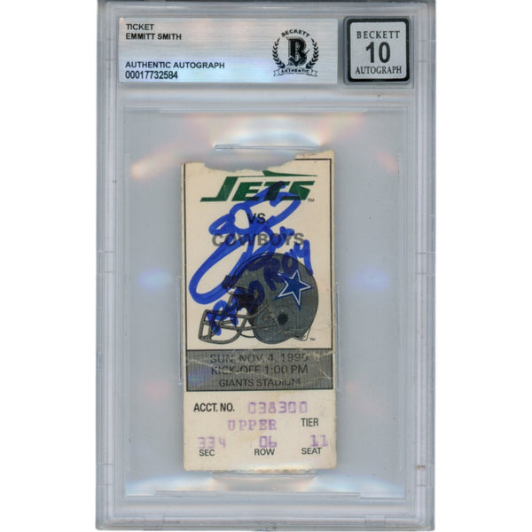 Emmitt Smith Autographed Dallas Cowboys 11/4/90 Ticket Slab ROY Beckett 49999