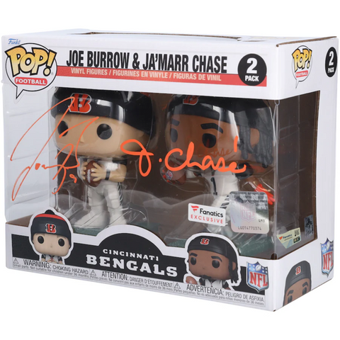 Joe Burrow / Ja'Marr Chase Autographed Vinyl Funko Pop Figure Set Fanatics