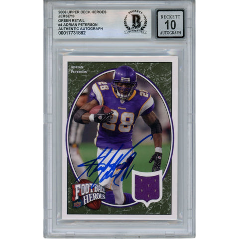Adrian Peterson Autographed 08 UD Heroes Patch #4 Trading Card Beckett 49822