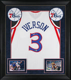 76ers Allen Iverson Signed White 1996-97 M&N HWC Swingman Framed Jersey BAS Wit