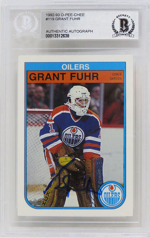 Grant Fuhr Autographed Oilers 92-93 O-Pee-Chee Hockey Card #19 (Beckett)